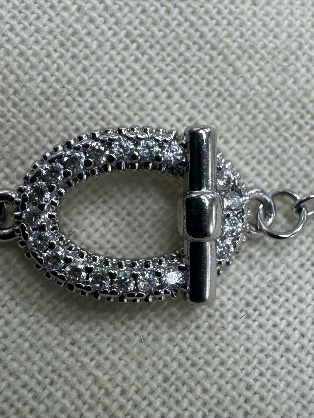 Silver Tone Pavé CZ Oval Link Chain Bracelet